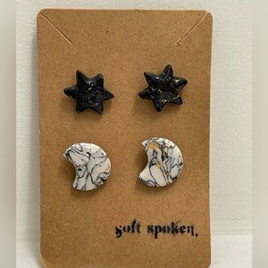 Brand New Black White & Gold Marble Star & Moon Earring Set